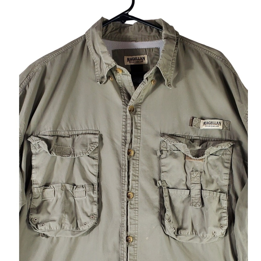Magellan Sportswear Mens 2XL Green Long Sleeve Fishing Shirt Mesh Vent 0910